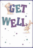 Infused with cheerful optimism, this illustrated get well card is a gentle dose of hope, a sentiment so familiar in the caring Baldock community. Two delightful figures-a soft, rounded teddy and an energetic puppy-spring into view, each balancing atop joyfully oversized letters that spell 'Get Well' in shades of indigo and teal. A soft cream background creates a clean, comforting feel, while a constellation of stars in purples and blues dances around the characters, hinting at magical recovery and kindly wishes. The textures of the fur and floppy ears are rendered with such detail they seem to invite a comforting touch, evoking the same tender affection found in a classic Baldock bouquet. It's more than a card; it's a warm embrace, weaving together playful artistry and emotional comfort in a way reminiscent of a get well delivery from Flowers Baldock, gently easing someone's recovery with a touch of local heart and vibrant care.